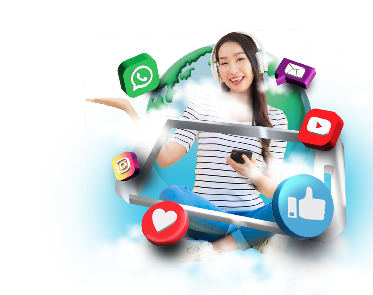 Pass Indonesia Concept - Woman with digital social media icons